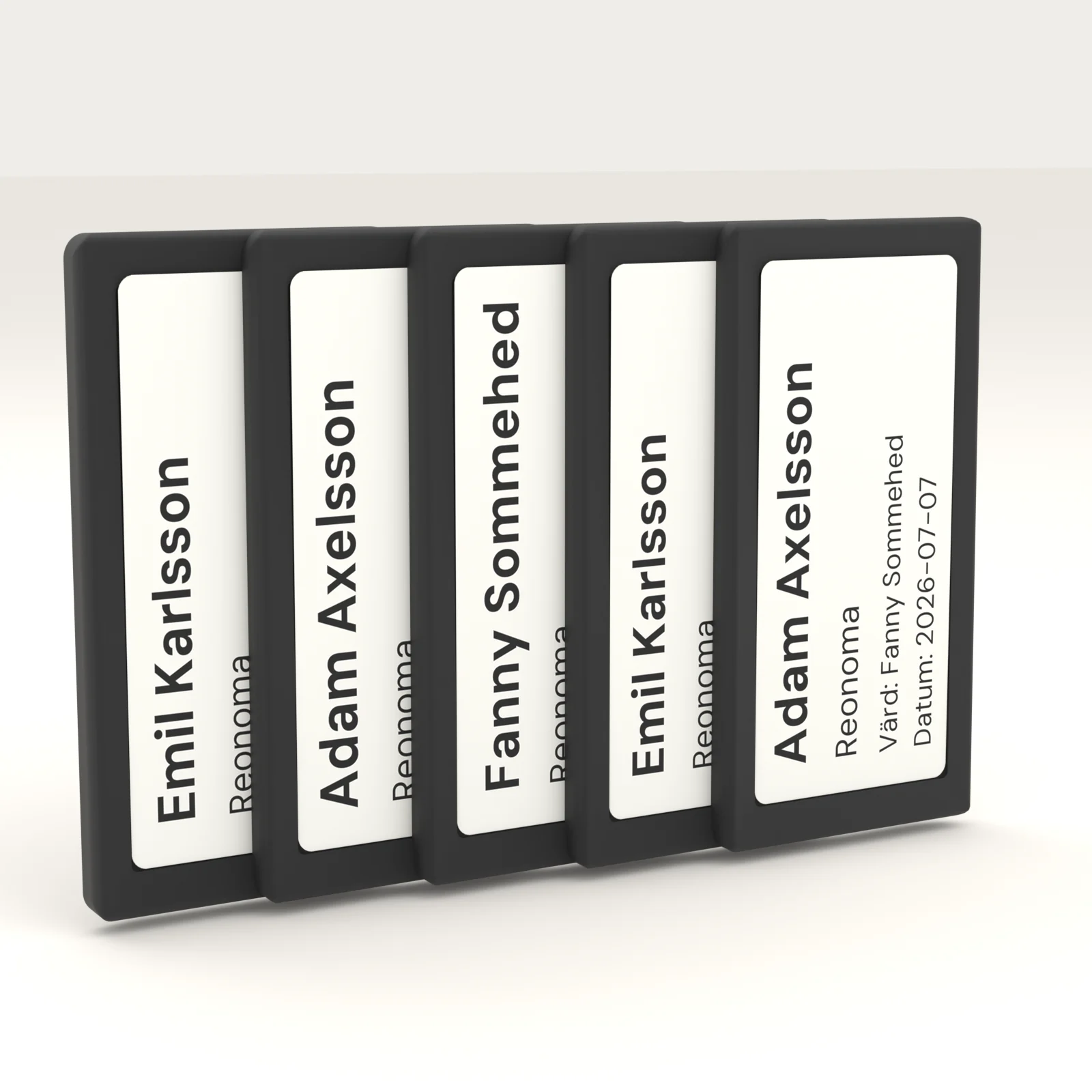 A five-pack of Reonoma e-ink visitor badges